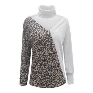 Leopard Print and Gray Turtleneck Sweater